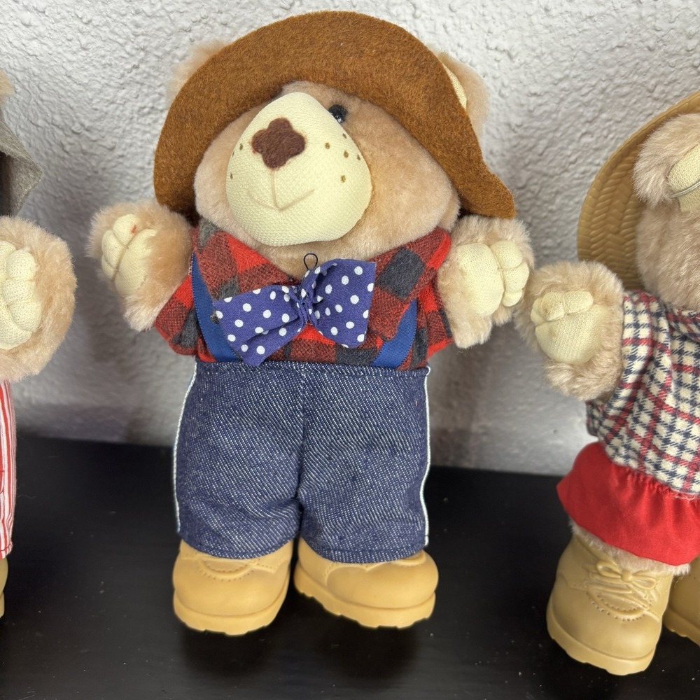 Vintage 1986 Wendys Furskins 7" Teddy Bear Plush Set Of 3 Bears Xavier Roberts - Picture 5 of 12